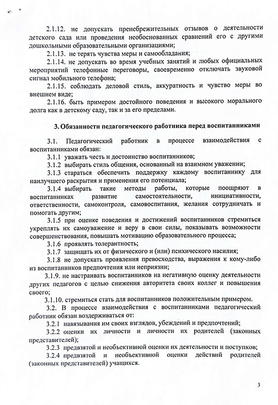 Положение о нормах профессиональной этики педагогов ЧДОУ детский сад "Акварелька"